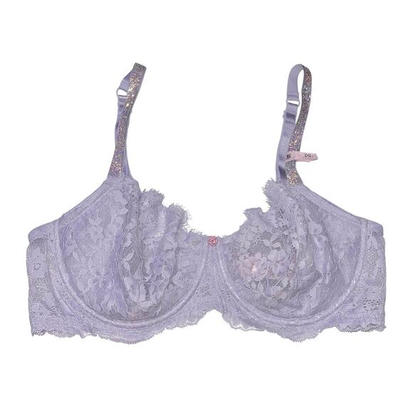 Victoria's Secret Wicked Twinkle Strap Unlined Lace Balconette Feather Lilac 38D - Picture 1 of 4